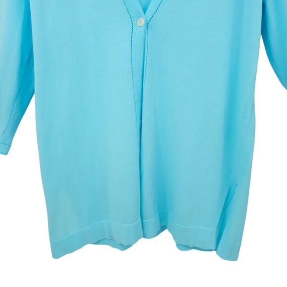 Chicos Cardigan Womens 2 US L Single Button Lightweight Stretch V Neck Aqua Blue - Picture 10 of 16